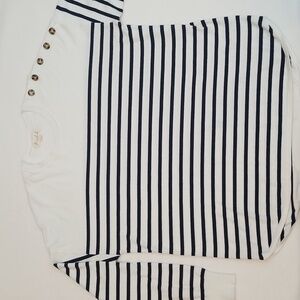 Marled White and Navy Striped Sweater